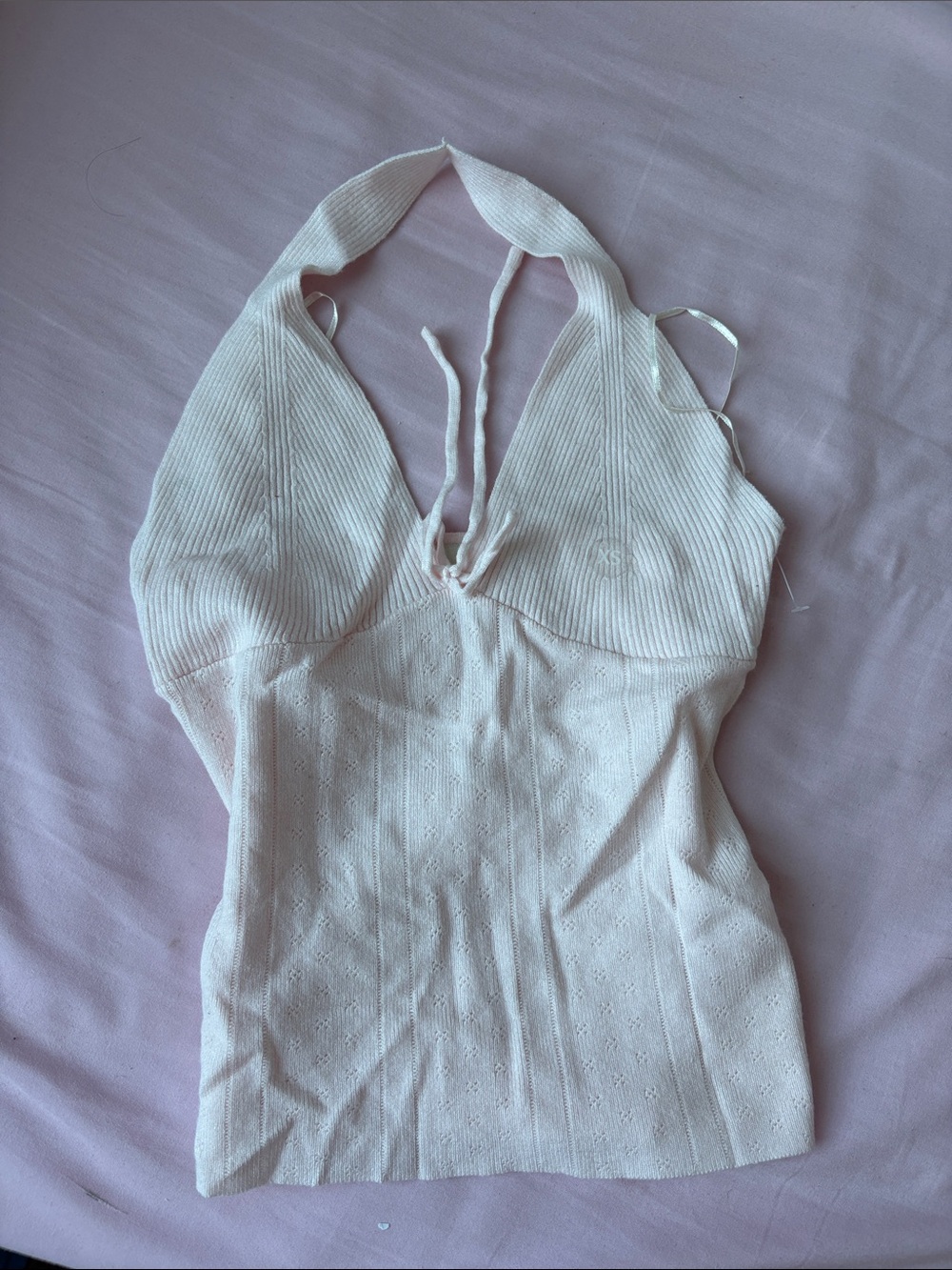 PacSun Cream Ribbed Halter Tank Top